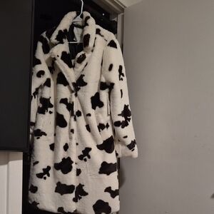 Chic Black and White Cow Print Teddy Jacket